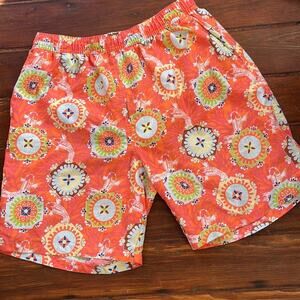 Peter Millar lined koi print elastic waist pull on swim trunks sz L